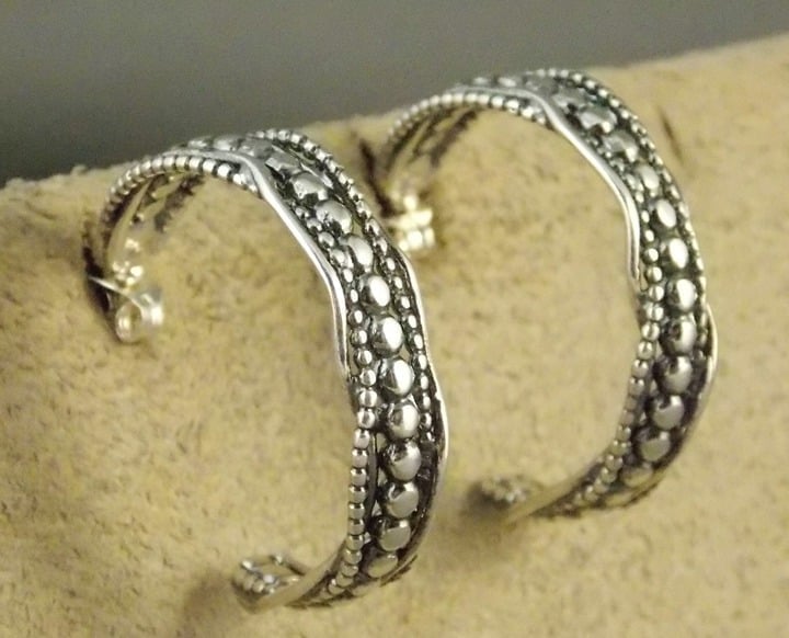 PZ PAZ Israel Sterling Silver Multi-Wire Hoop Earrings- 1" Diameter- Nice!