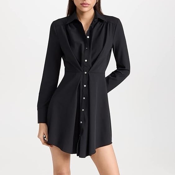 New Cinq a Sept Isabella Black Long Sleeve Button Front Shirt Dress | Size 14