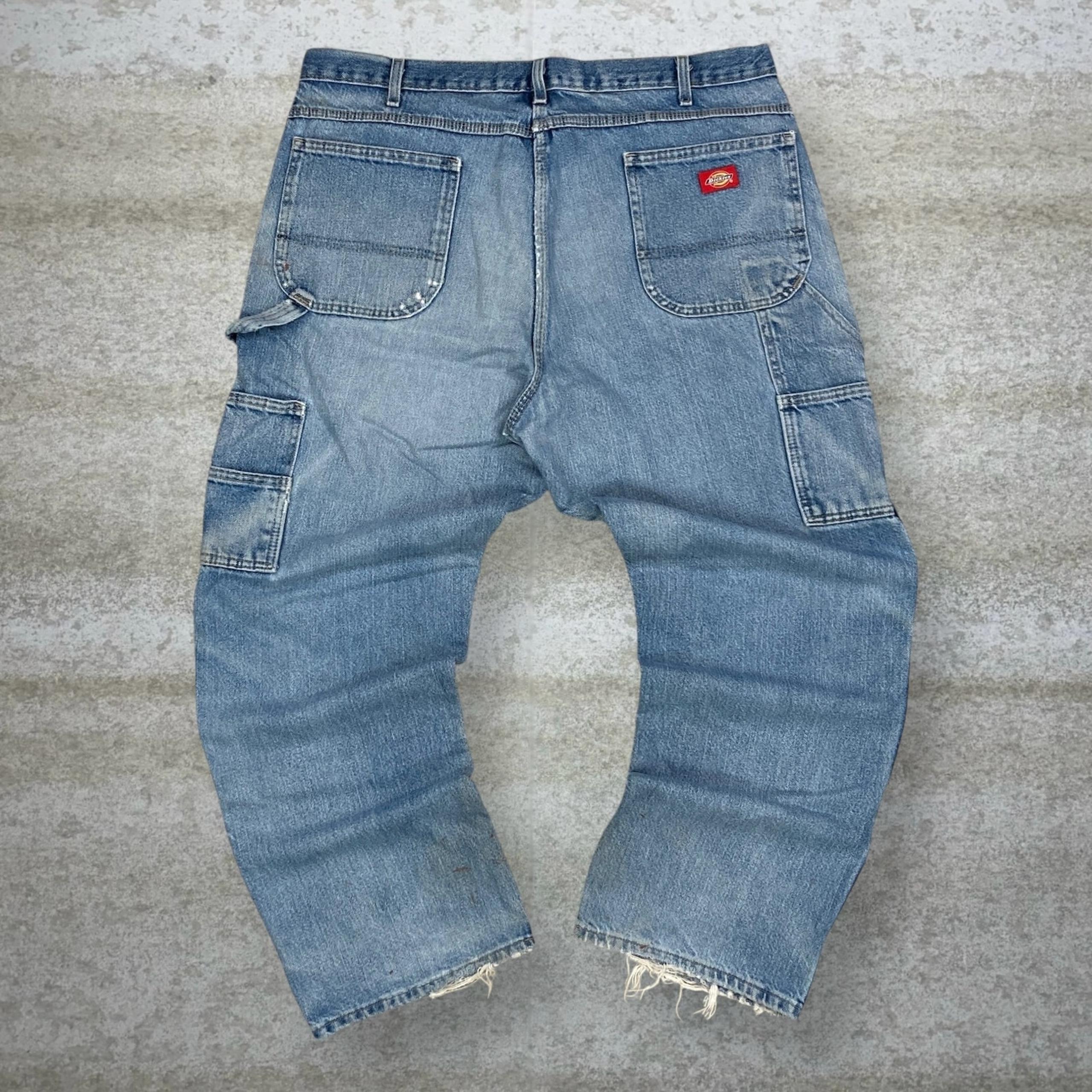 Vintage Dickies Carpenter Jeans Double Knees Baggy Wide Leg Light Wash Denim 90s