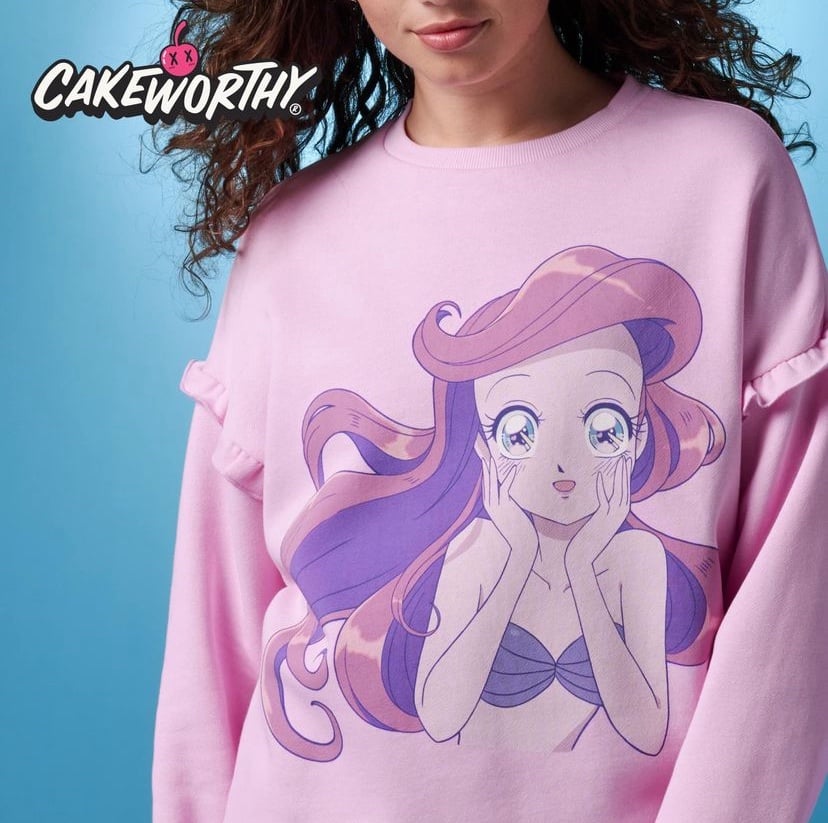 Cakeworthy Disney Princess Anime Ariel Pink Sweatshirt Crewneck Women’s L NWT