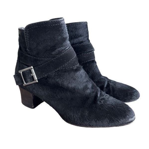 Aquatalia Francique Calf Hair Black Ankle Boots Size 7