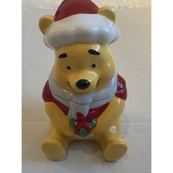 Disney's Winnie The Pooh 10” Ceramic Cookie Jar Santa Present Christmas Holiday