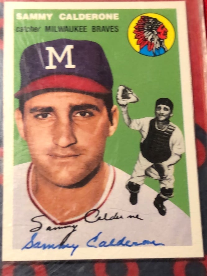 Topps 1954 Sammy Calderone Milwaukee Braves Autographed Baseball card MINT