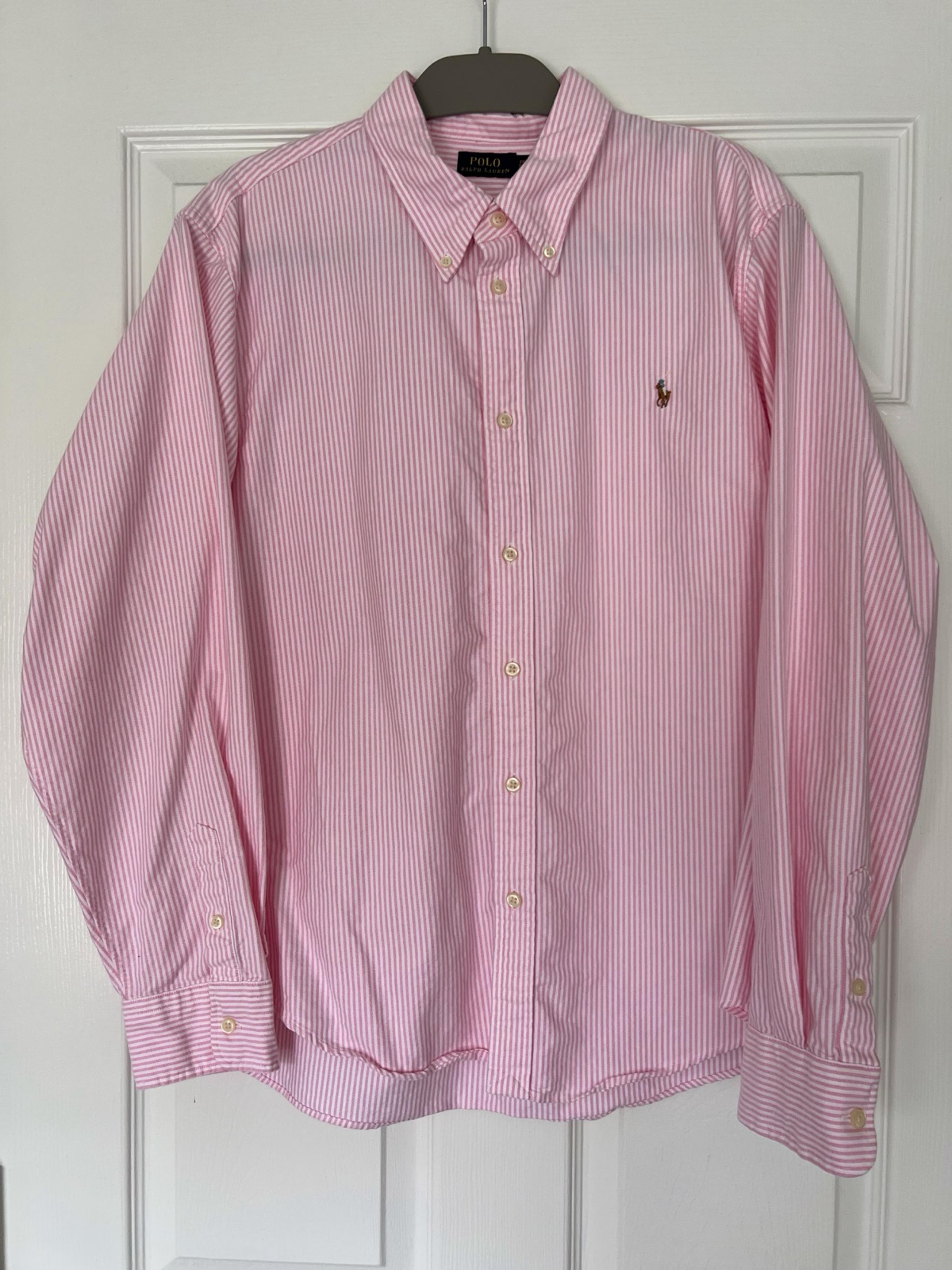 Women’s Polo Ralph Lauren Pink & White Stripe Classic Fit Button Down Shirt