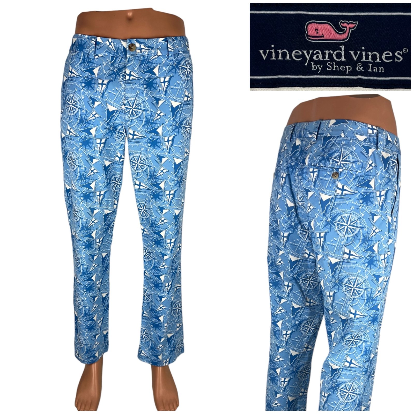 Vineyard Vines Mens 33 X 30 Slim Fit Breaker Pants Cotton Blue Nautical EUC