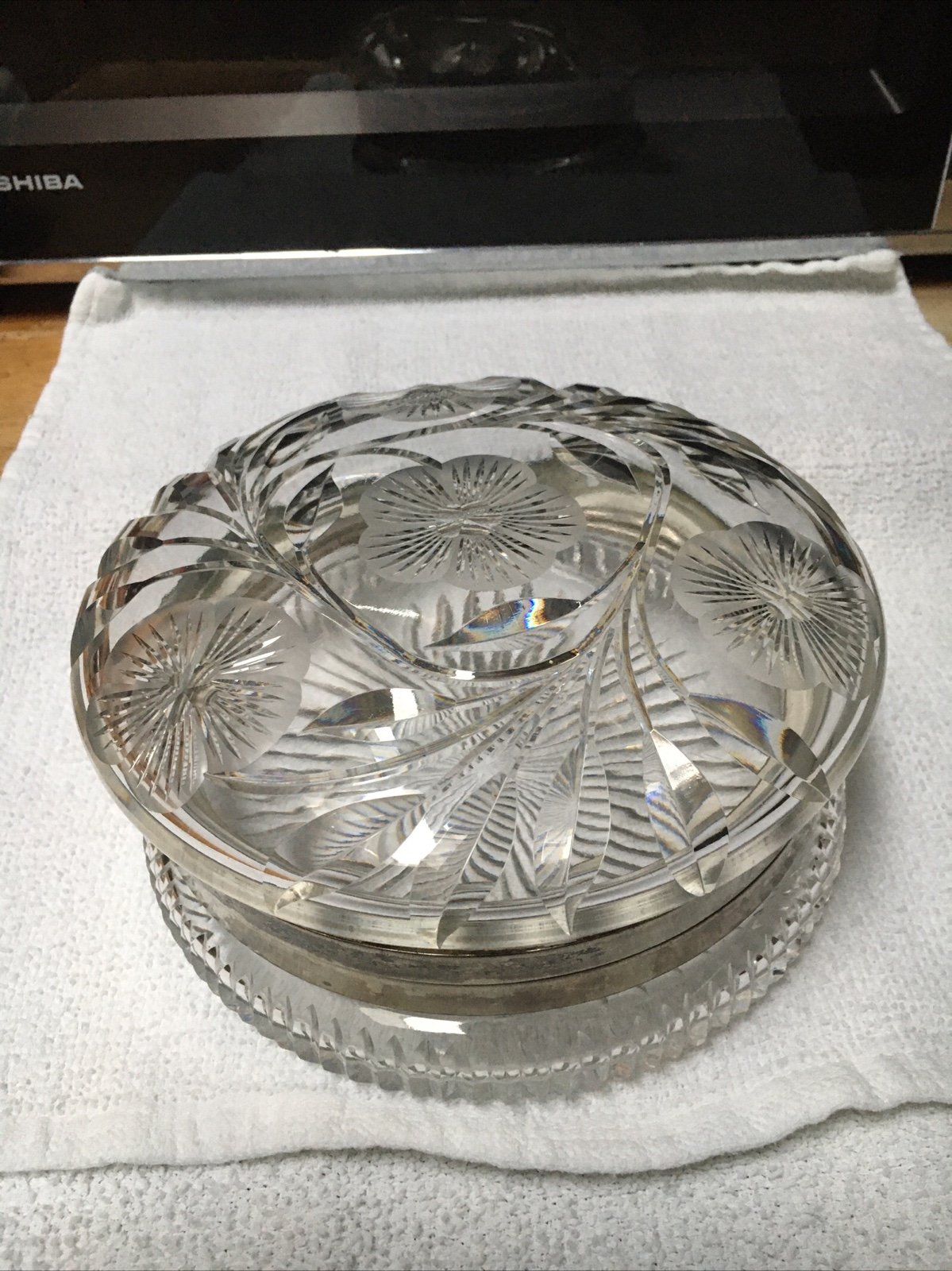 Hand cut crystal and silver plate jewelry box