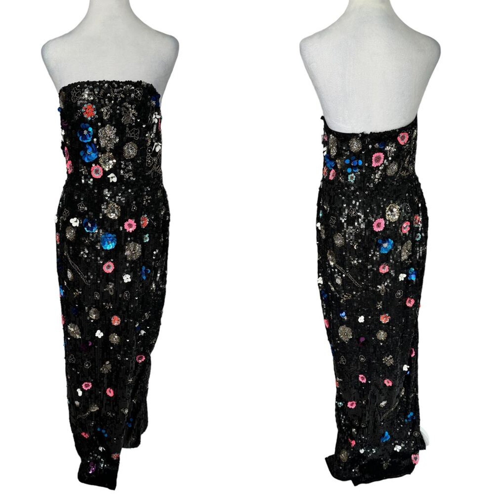 MacDuggal Formal Gown Wedding Guest Strapless Sequin Floral Evening Prom Size 10