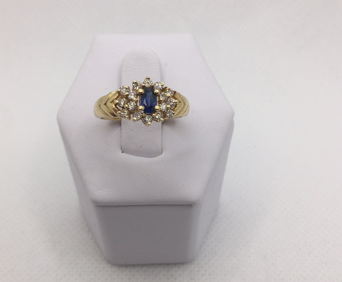 14k Yellow Gold Diamond & Sapphire Ring