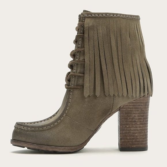 Frye Parker Swingy Fringe Block Heel Ankle Bootie Anthropologie Boot Womens 7.5M