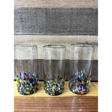 Set 3 Confetti Hand Crafted Art Glass Drink Tumblers 6.5” Tall