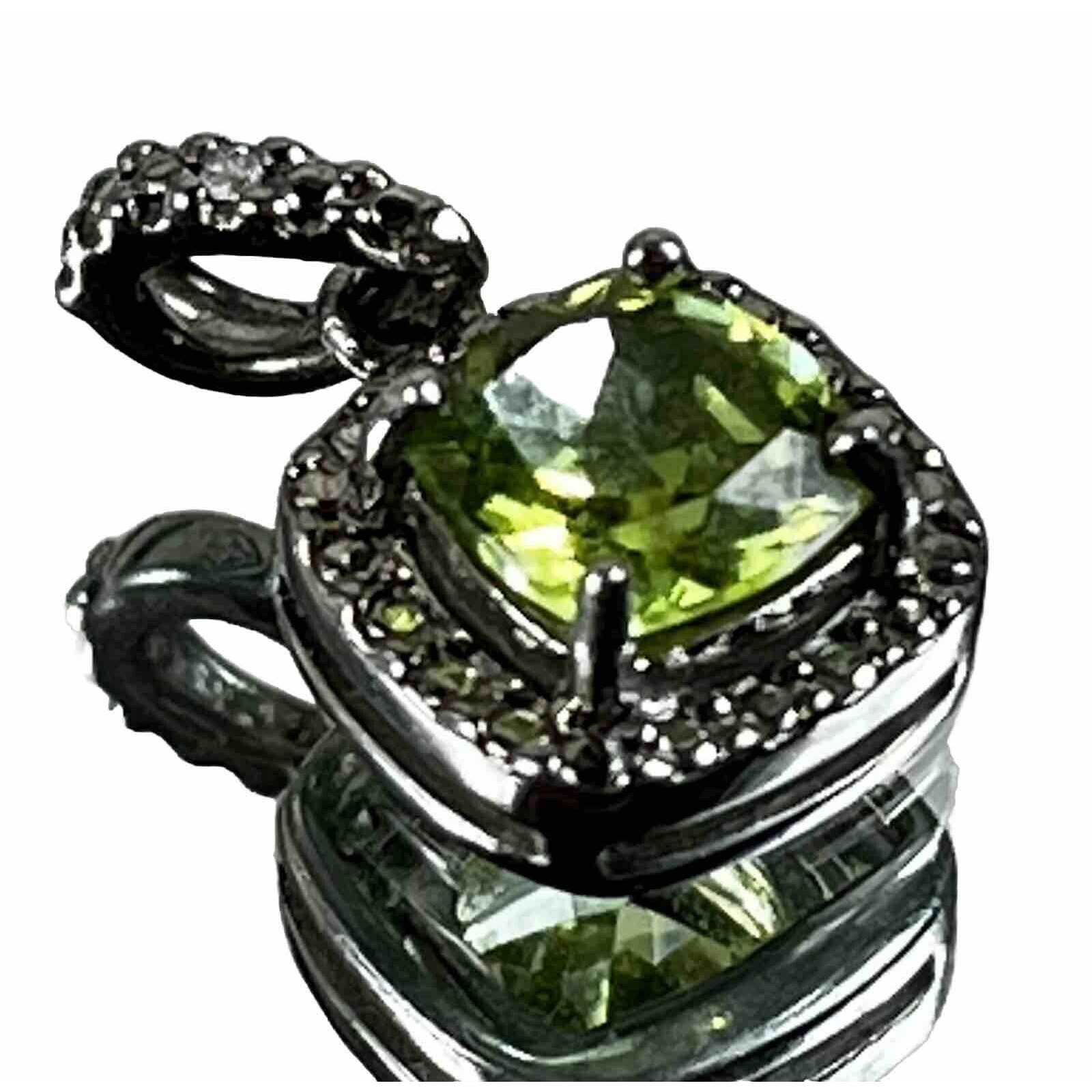 Vintage Sterling Silver 7 mm Natural Peridot & Diamond Accents Pendant Necklace