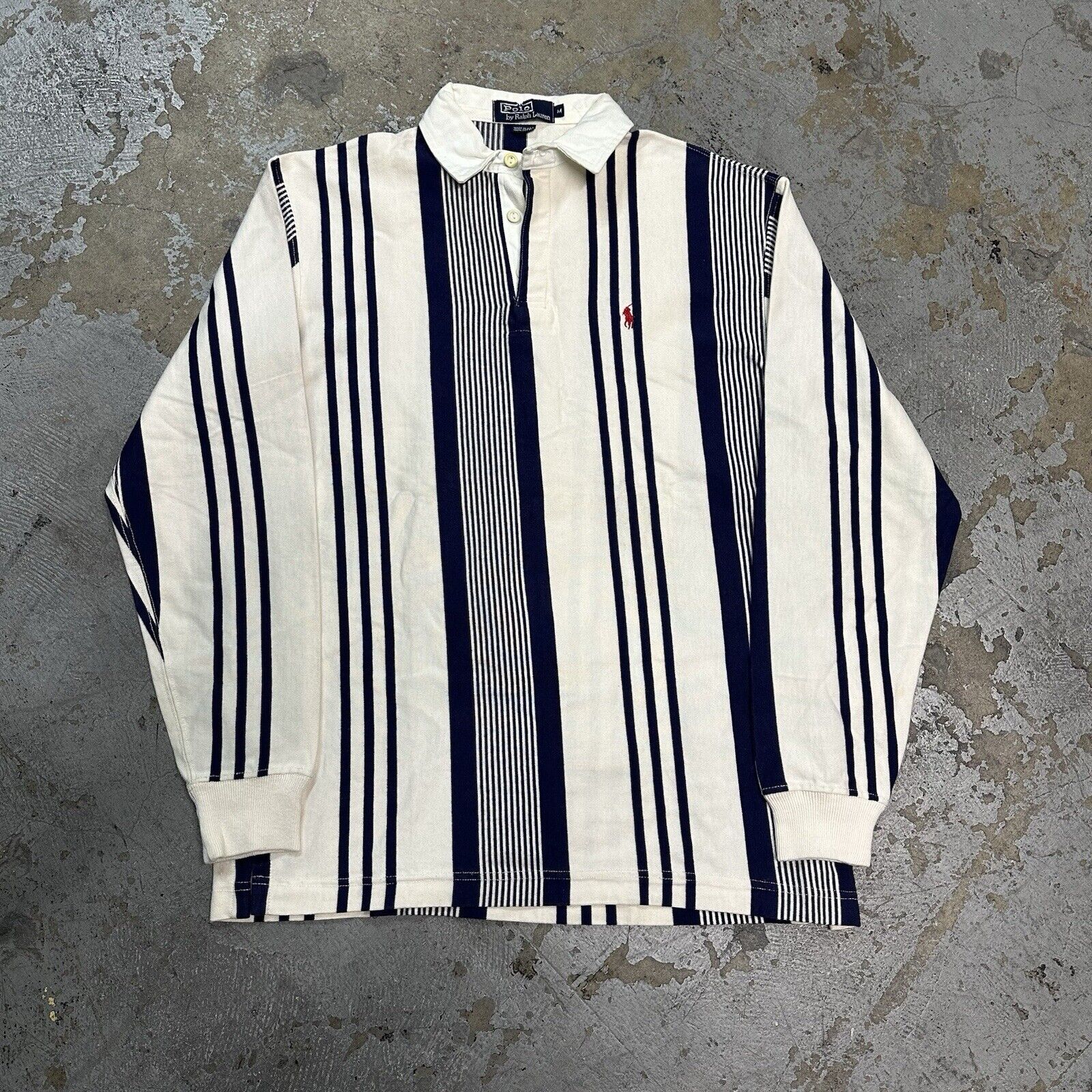 Vintage Polo Ralph Lauren Striped Rugby Longsleeve Shirt Medium Made In USA