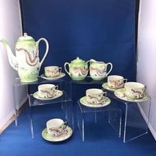 Vintage Fairyland China From Japan 3D Dragon Pastel Green Tea Set 15pc