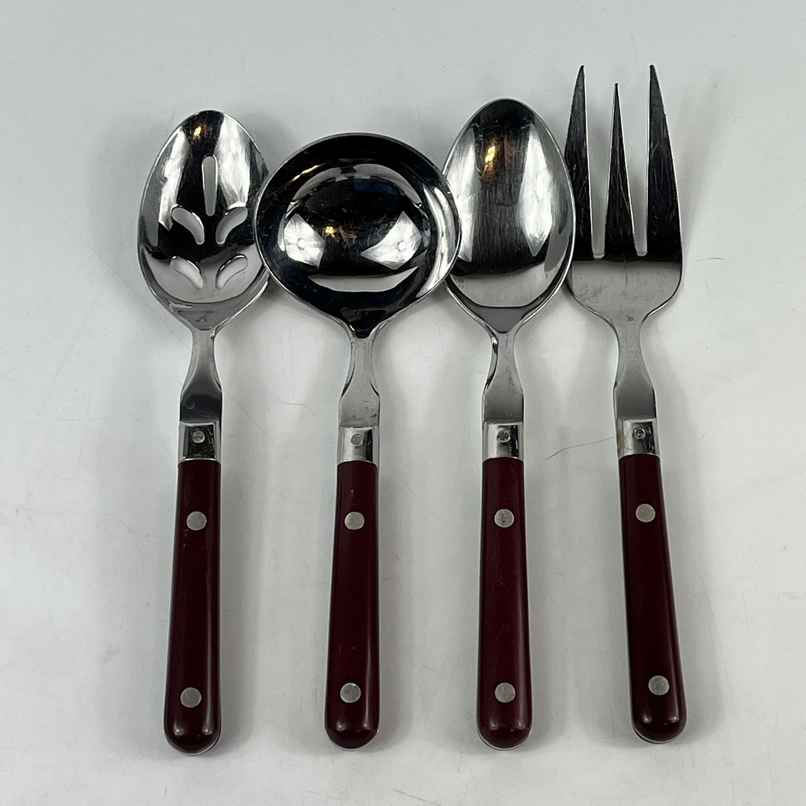 Washington Forge Mardi Gras Burgundy Stainless Korea 4Pc Serving Utensil Set Vtg