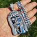 HIP HOP ICED SILVER TONE BRASS JESUS PENDANT & 925 STAMPED CUBAN CHAIN NECKLACE