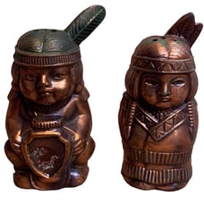 Vintage Copper Made in Japan Native American Man & Woman Salt Pepper Shaker Set