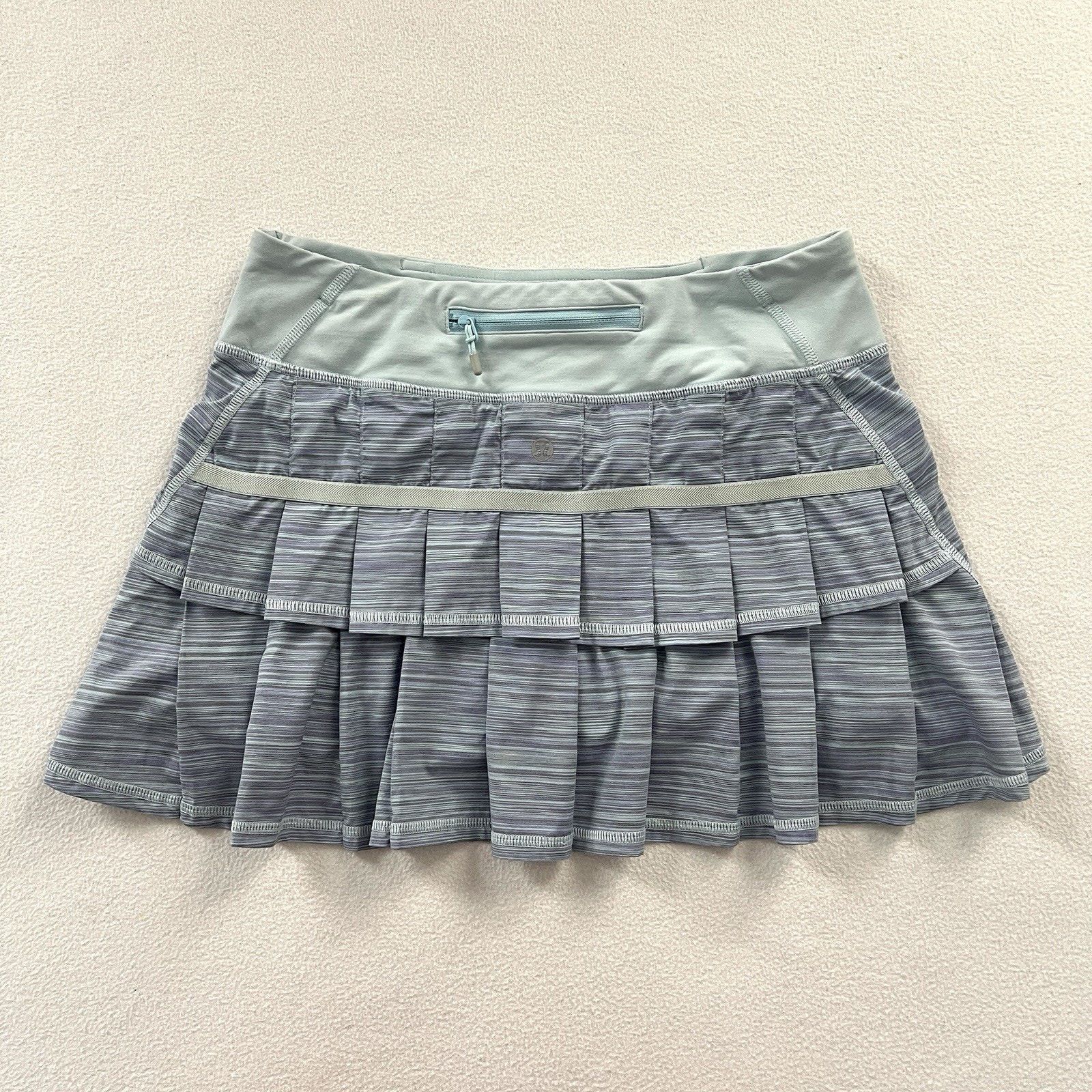 Lululemon Twisted Stripe Caspian Blue Pleated Pace Setter Skirt Skort 4 Reg