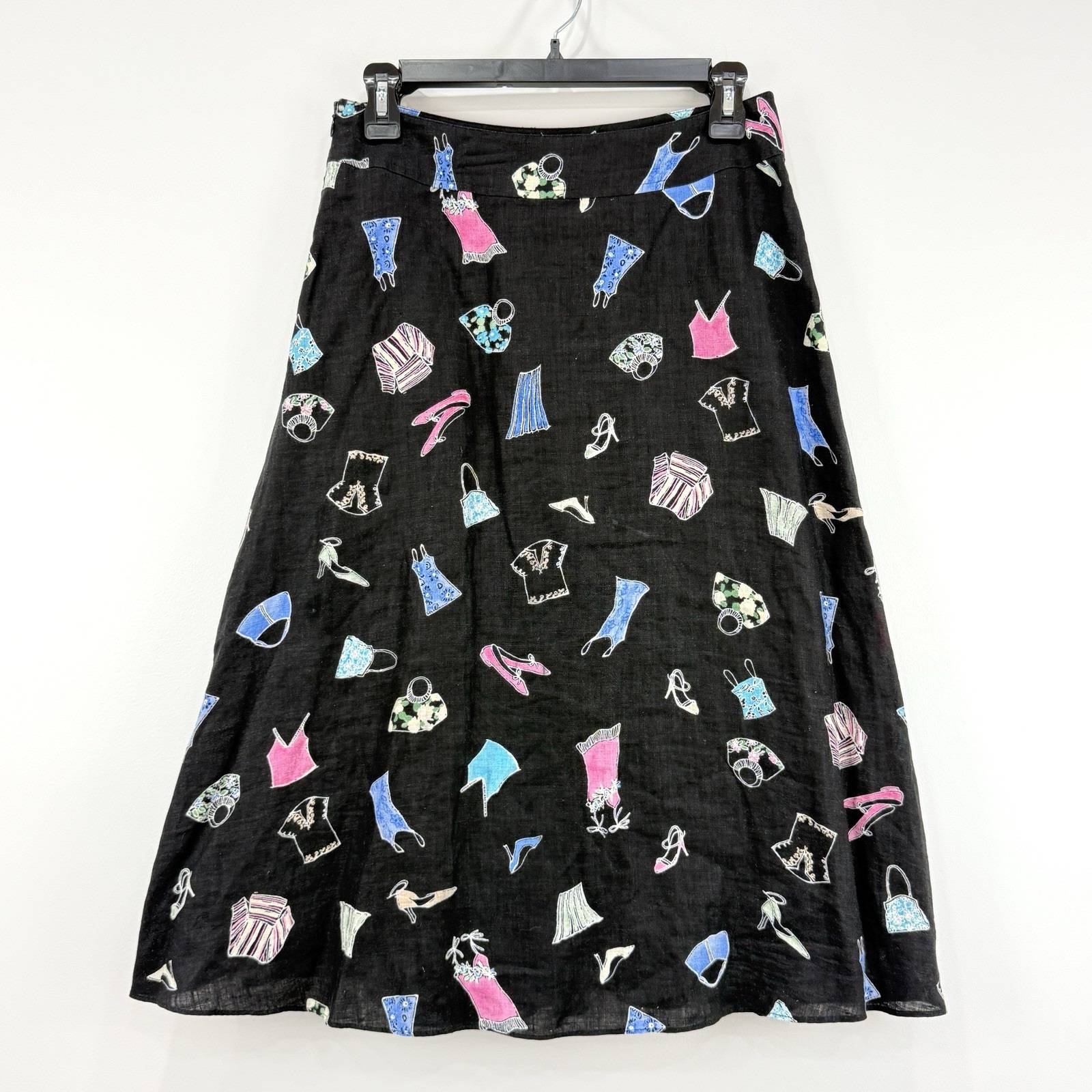 Liz Claiborne Skirt Womens 4 Accessory Novelty Print VTG Y2K 100% Linen Artsy