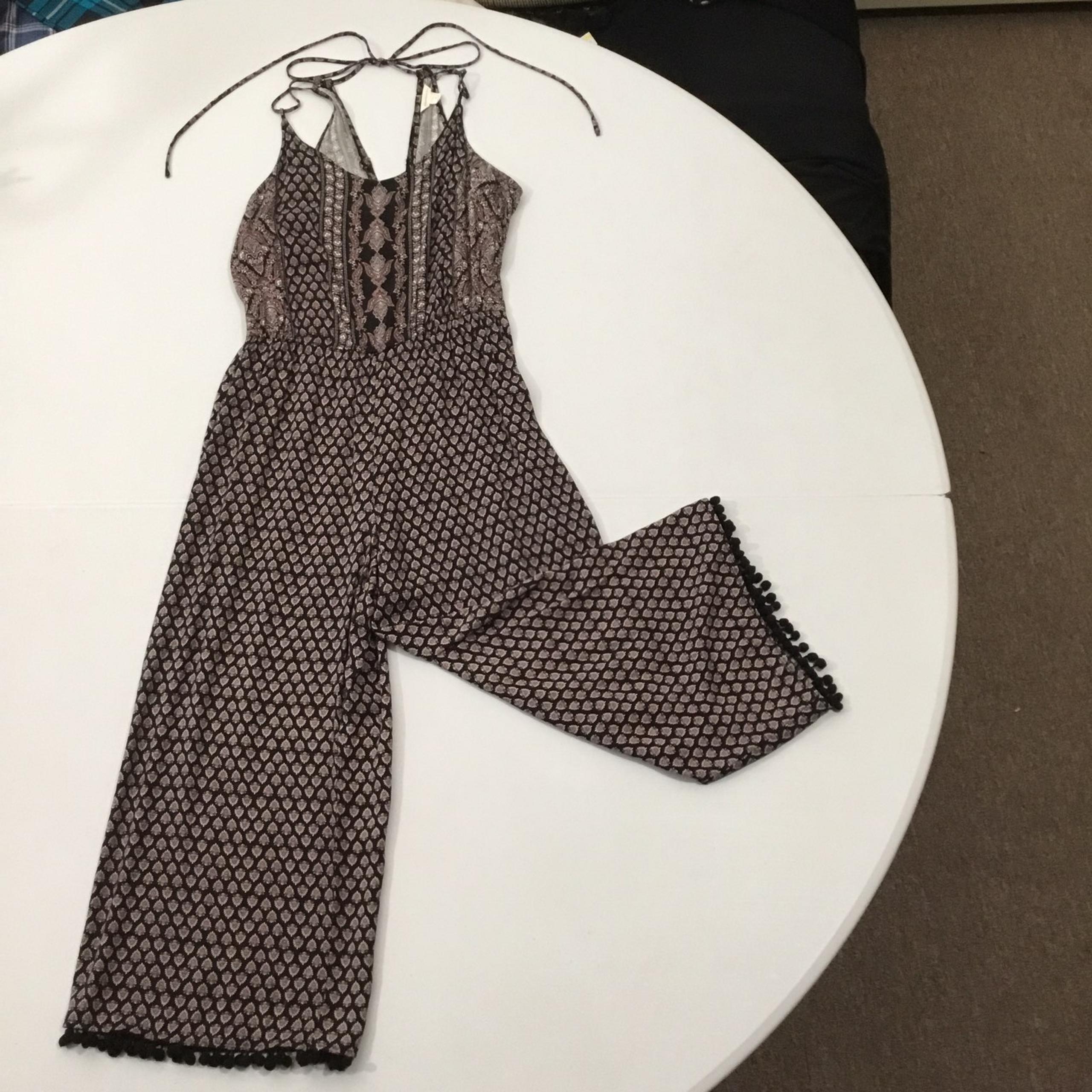 Aeropostale Wide Leg Capri Pom Pom Fringe Romper Jumpsuit