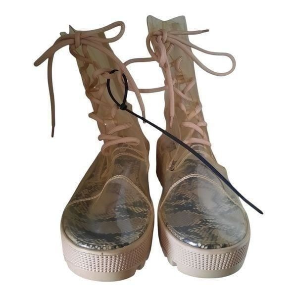 CAPE ROBBIN Clear Transparent Chunky Ankle Boots Snakeskin