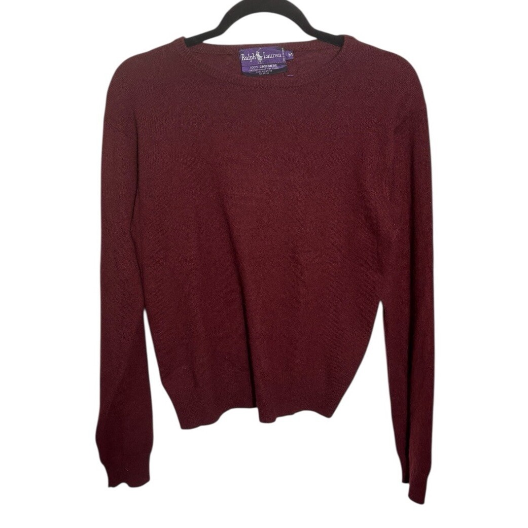 Ralph Lauren Purple Label 100% Cashmere Crew Neck Sweater Maroon Women Size M