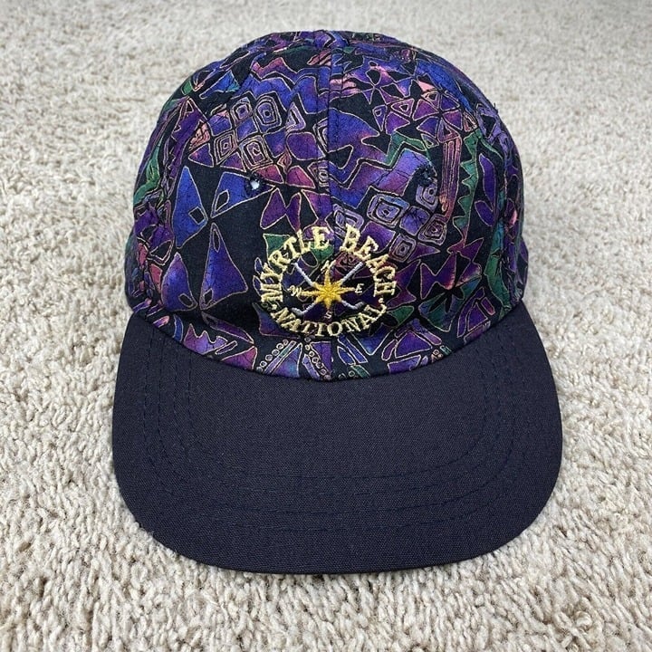 Vtg Derby Cap Myrtle Beach National Golf Hat Purple Geometric