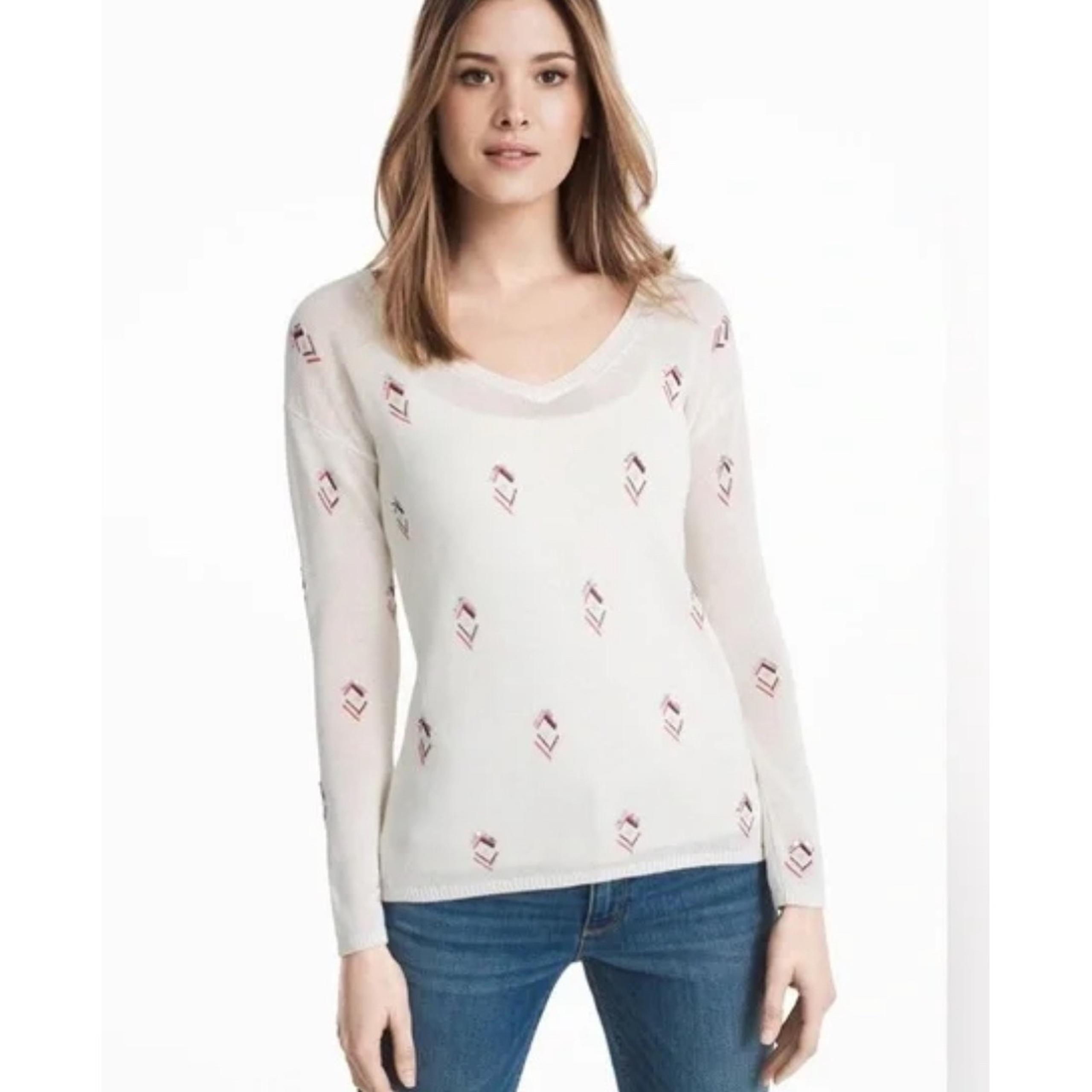 White House Black Market Sequin Sweater V-Neck Long Sleeve Top XS