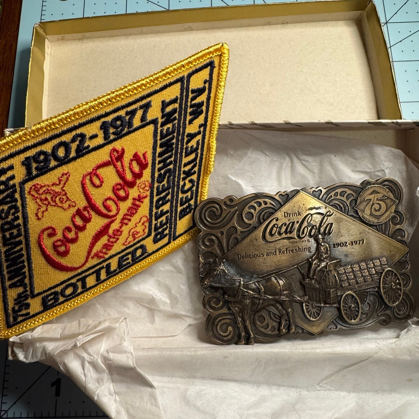Coca Cola 75th Anniversary 1977 Beckley WV Bottling Patch Bergamot Belt Buckle