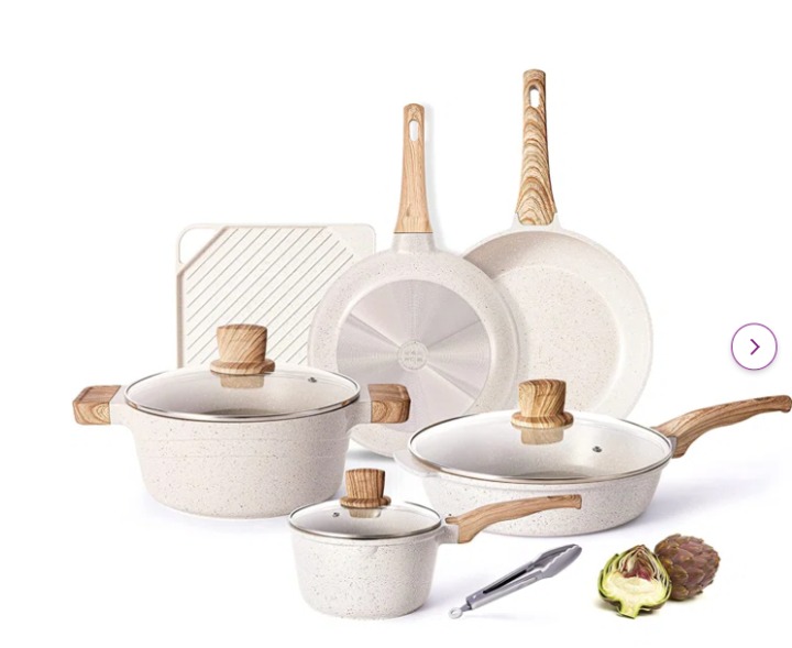 Caannasweis 10 Pieces Pots and Pans Non Stick Pan White Pot Sets Nonstick Cookwa