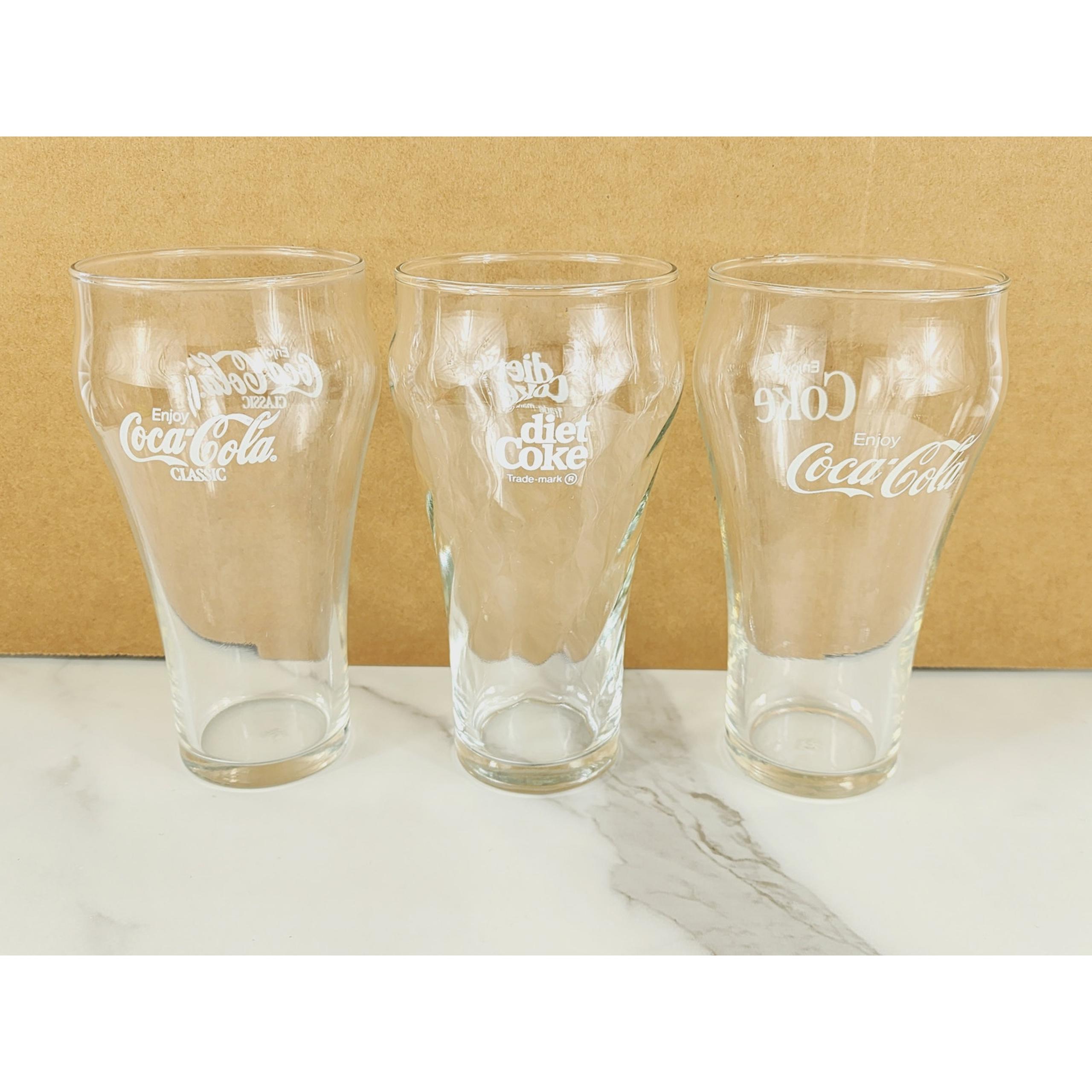 Coca Cola Coke Diet Clear Glass Bell Shaped 12oz Drinking Tall Glasses 6" x3 Vtg