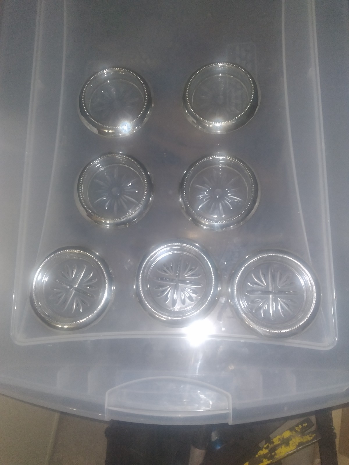 Antique sterling silver and crystal coasters, six total