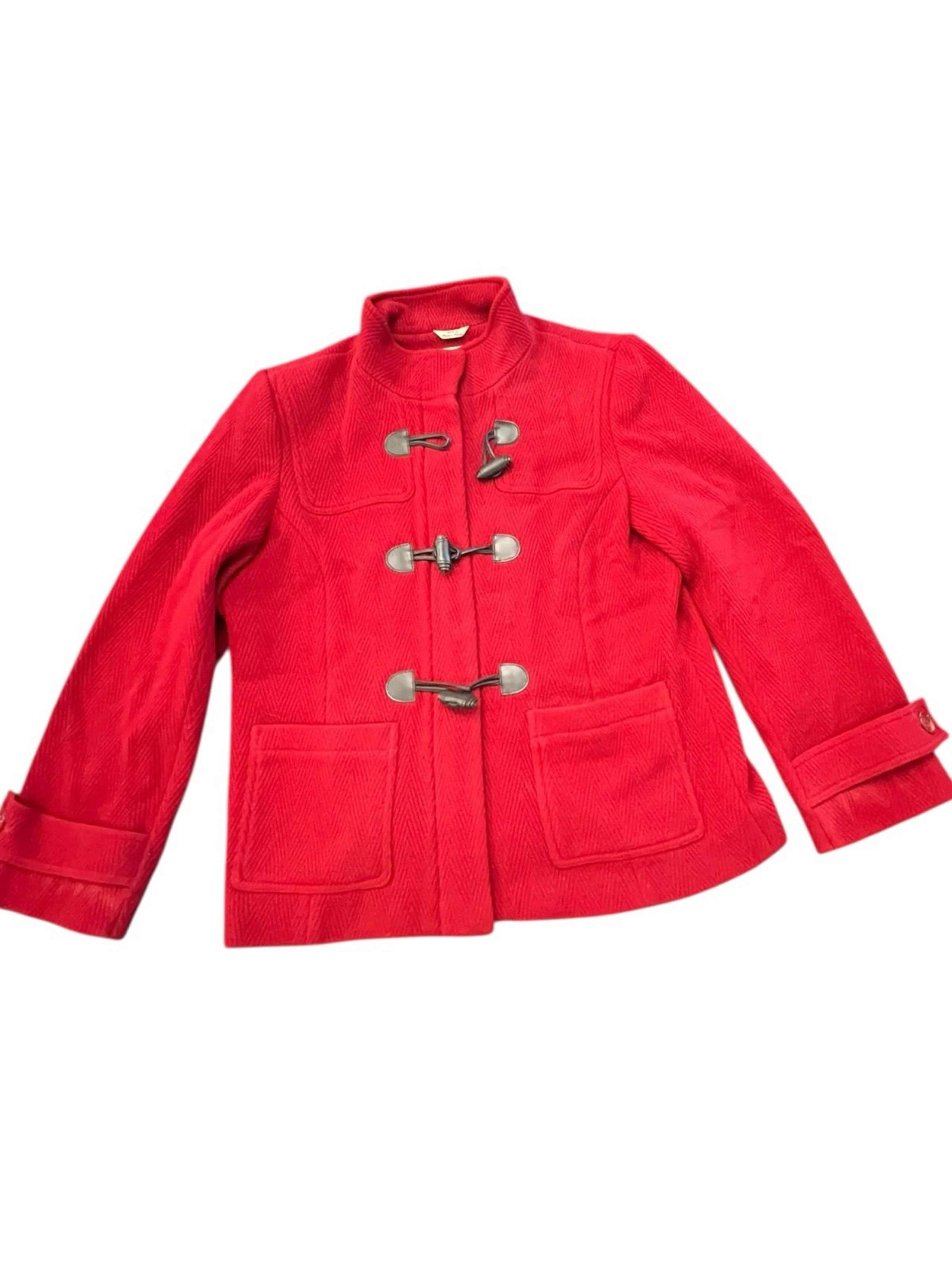 Talbots Toggle Peacoat Jacket Women’s Size 14 Red Textured Wool Blend Coat