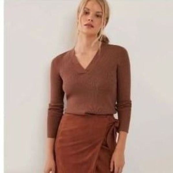 Anthropologie Maeve Thea Metallic Ribbed Sweater Brown XL