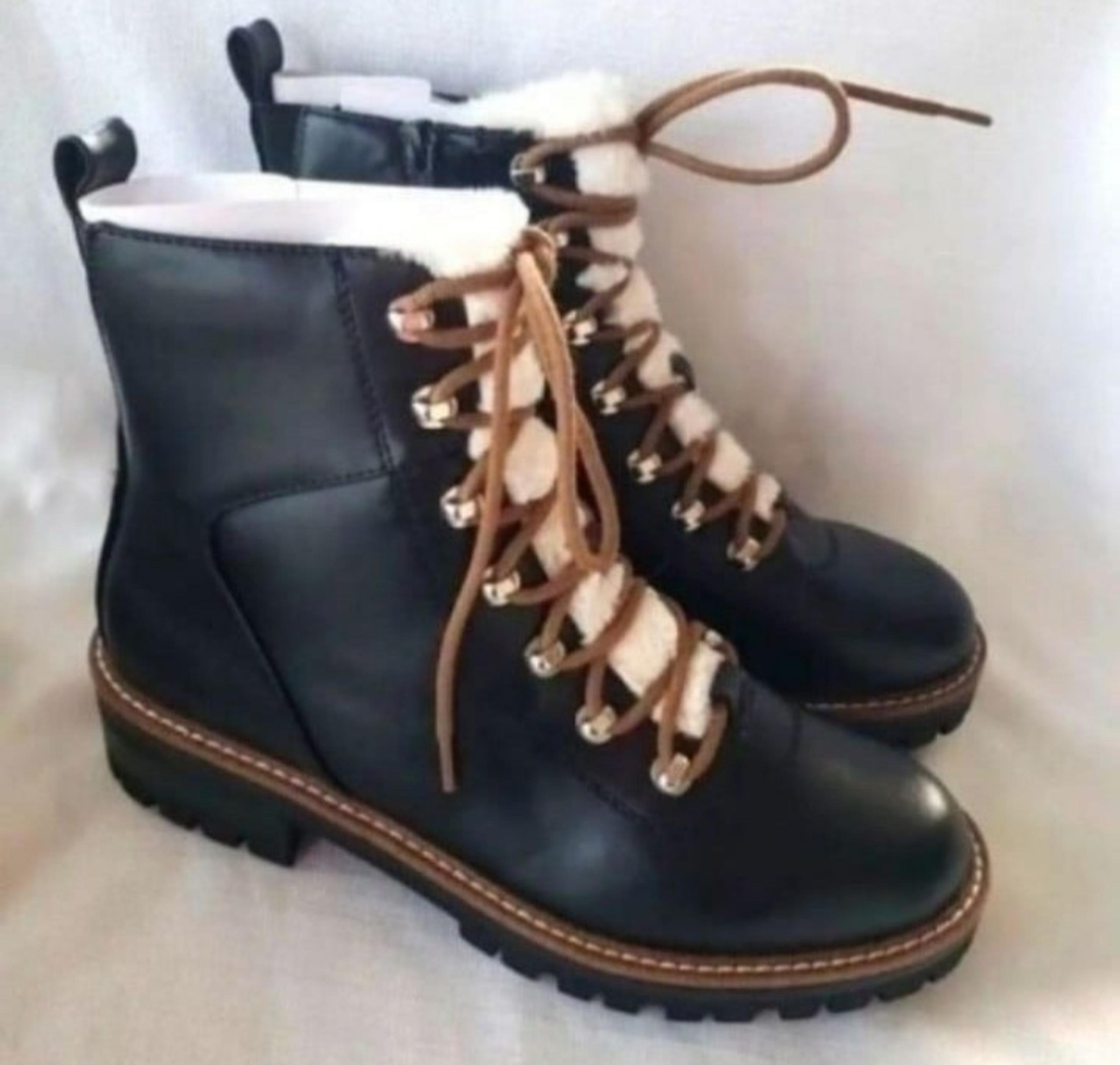 New womens black faux leather hiking boots sz 6