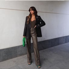 ZARA Blogger Favorite Brown Faux Leather High Rise Wide Leg Pants XL