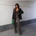ZARA Blogger Favorite Brown Faux Leather High Rise Wide Leg Pants XL