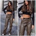 ZARA Blogger Favorite Brown Faux Leather High Rise Wide Leg Pants XL