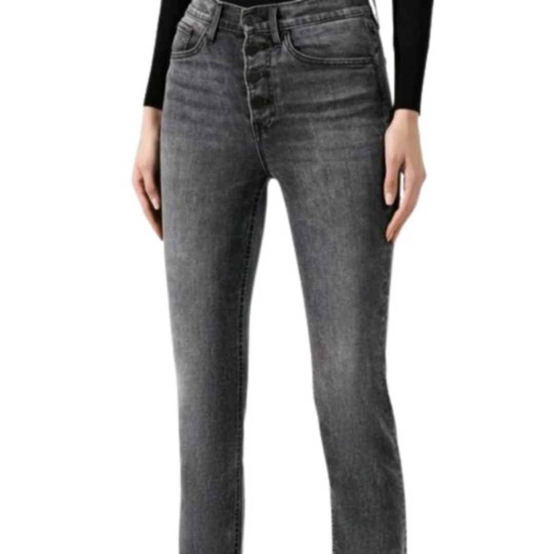 350 3x1 NYC Black Snow Wash High Waist Button Fly Jeans 25