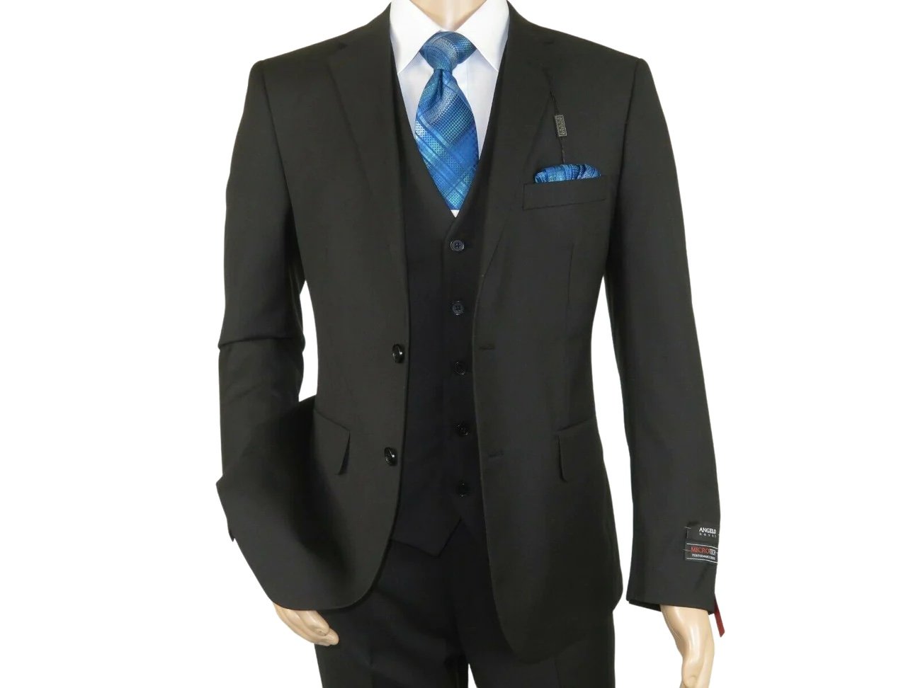 Mens Angelo Rossi 3PC vested Formal or Business Suit Black 42 R