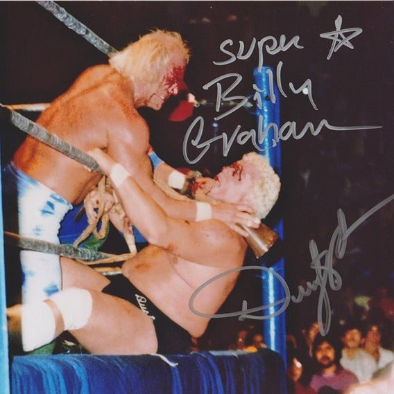 DUSTY RHODES & SUPERSTAR BILLY GRAHAM 8X10 PHOTO AUTOGRAPHED W/PROOF LOOK