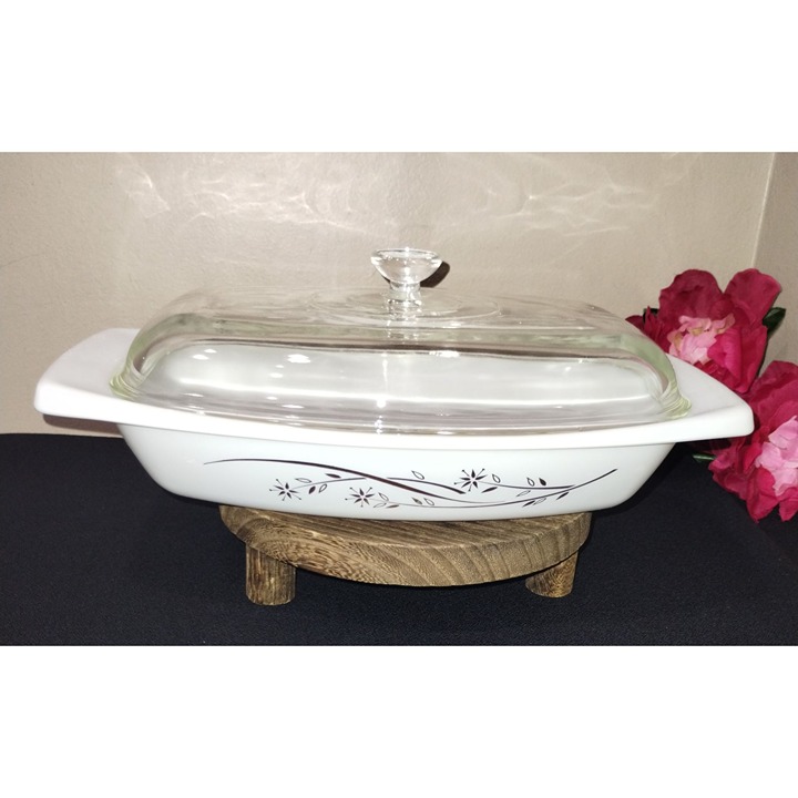 Vintage 1963 PYREX Golden Honeysuckle Rectangle 033 1-Qt Casserole Dish with Lid