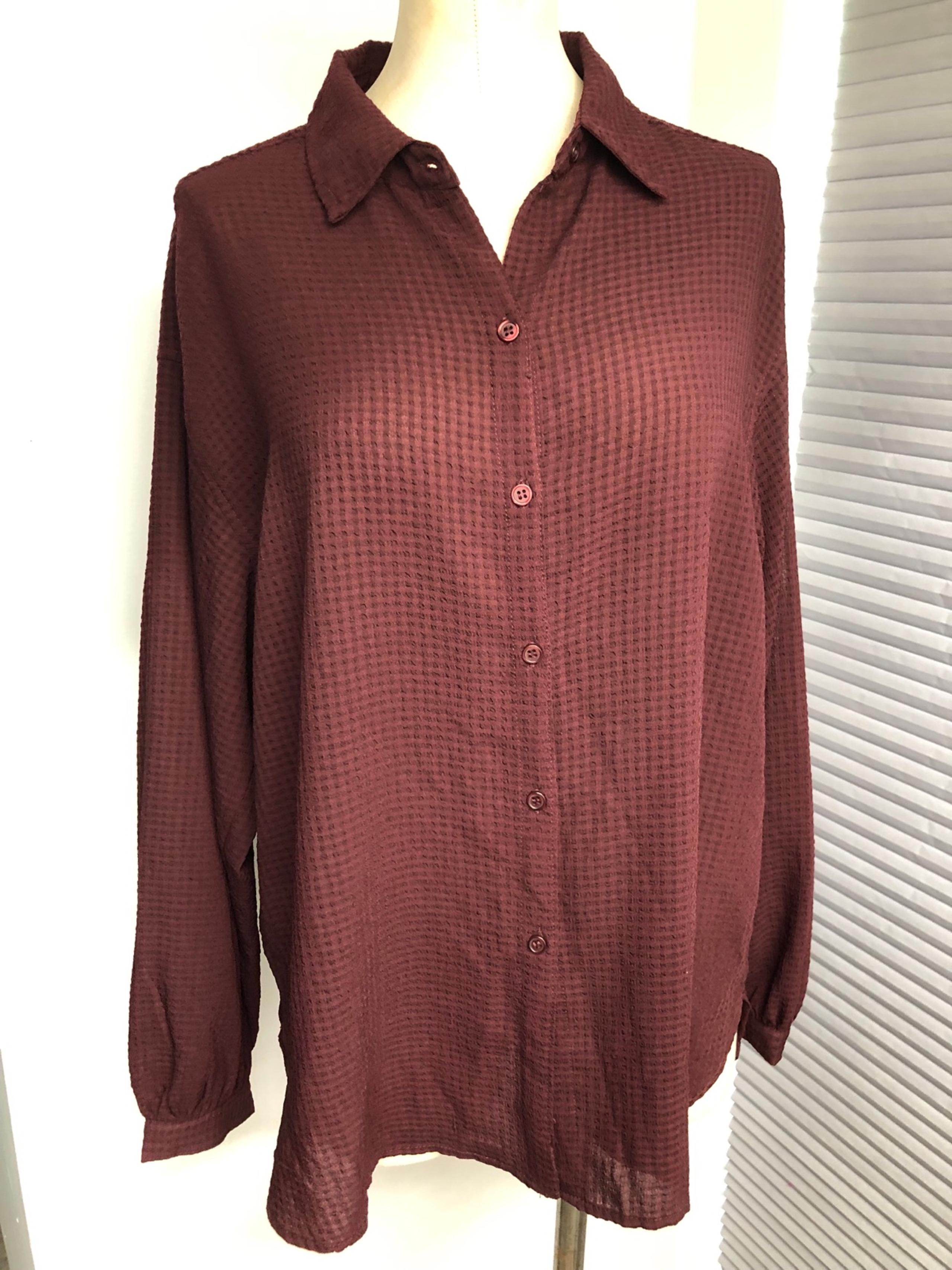 Max Studio XL Maroon Long Sleeve Button Down Blouse Shirt