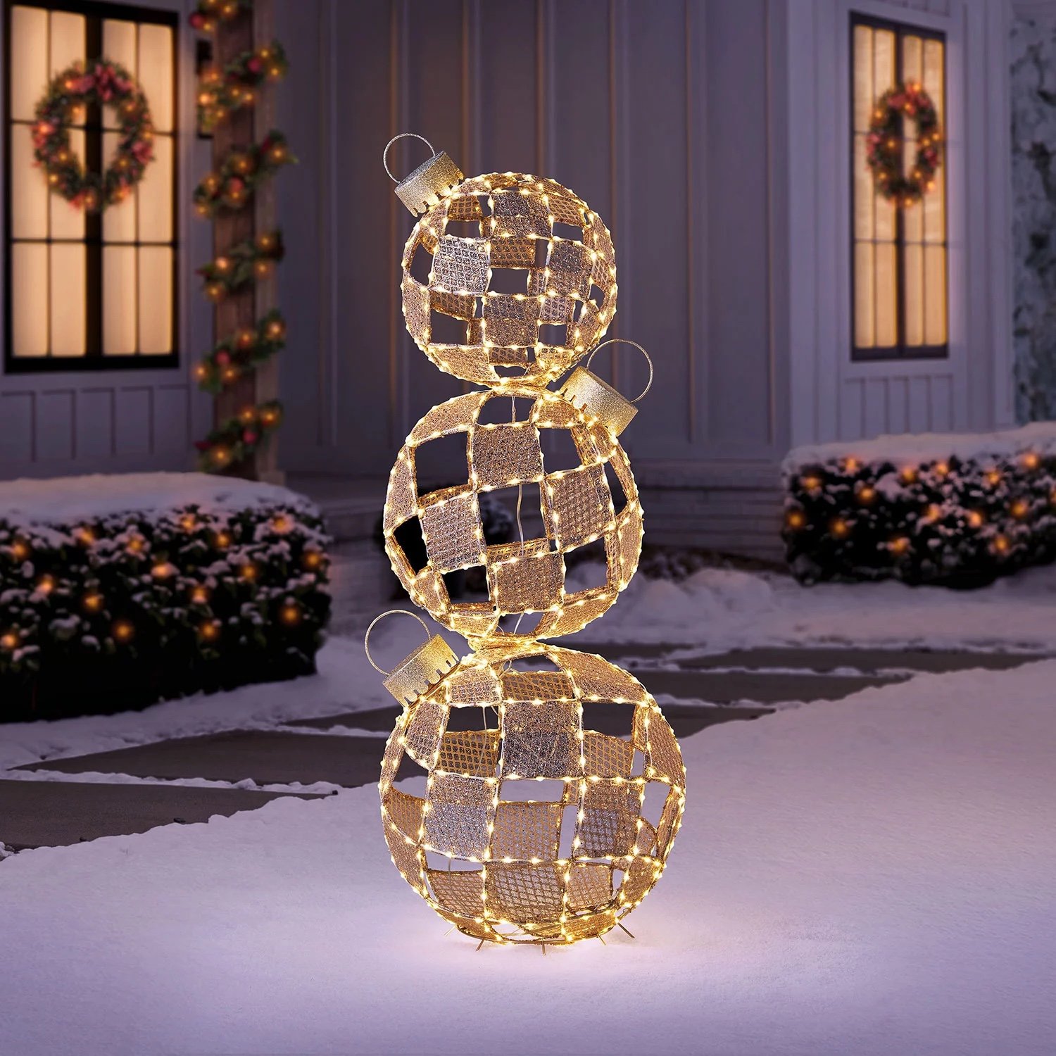NIB Member’s Mark Over 5' Pre-Lit Stack Ornament Décor- Gold