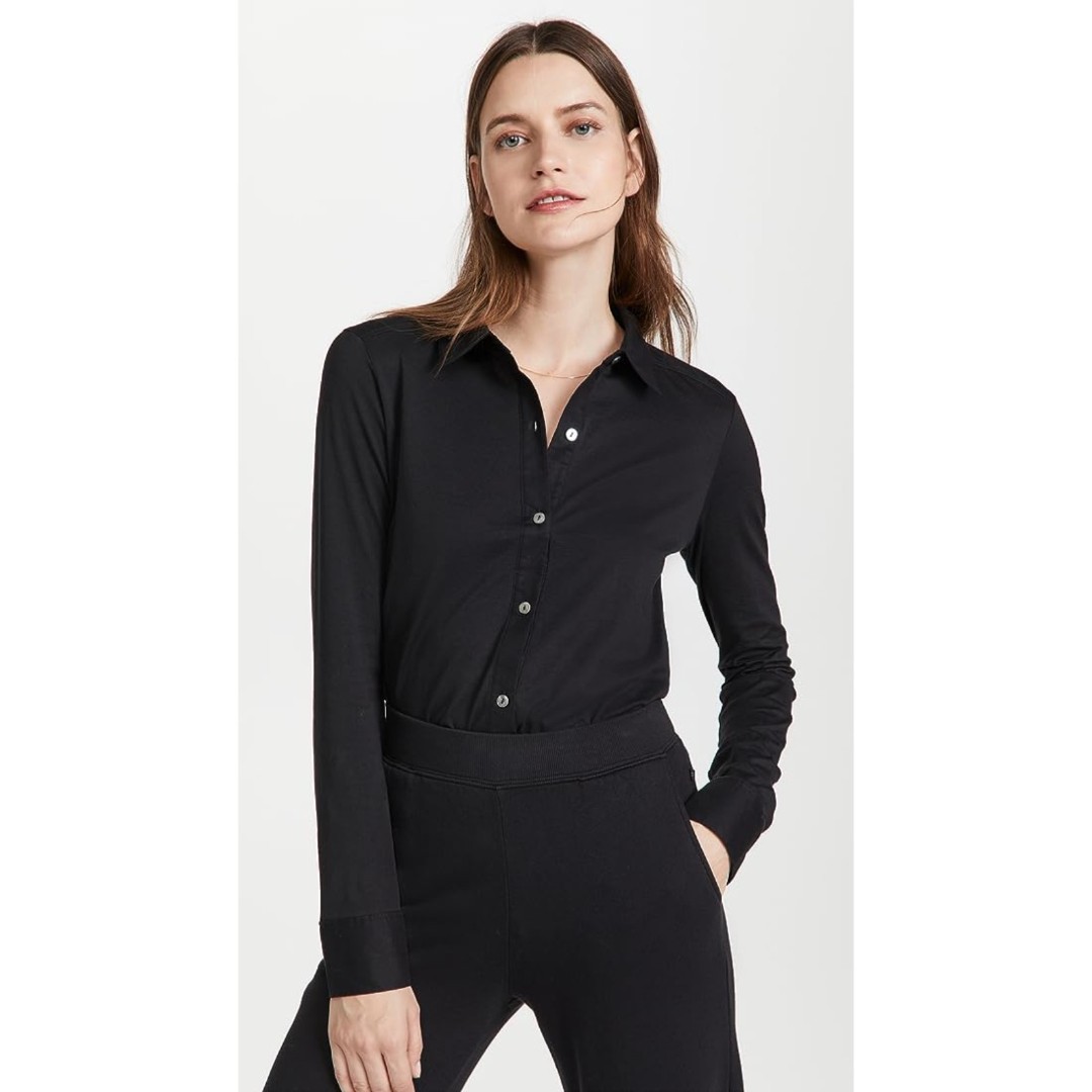 Theory Riduro Organic Cotton Button-Up Shirt-Black-Sz P
