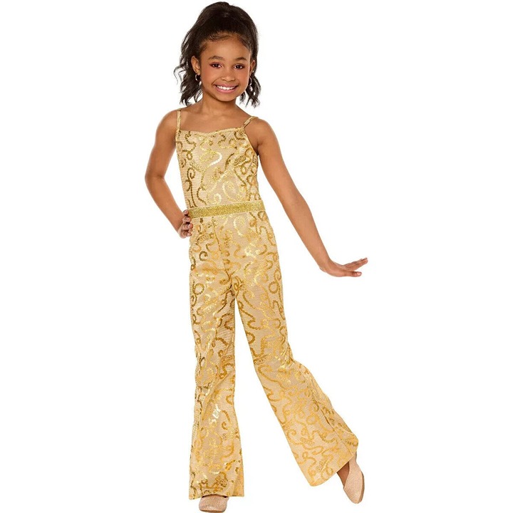 NEW Barbie Movie Gold Disco Jumpsuit Halloween Costume Girls Small 4-6
