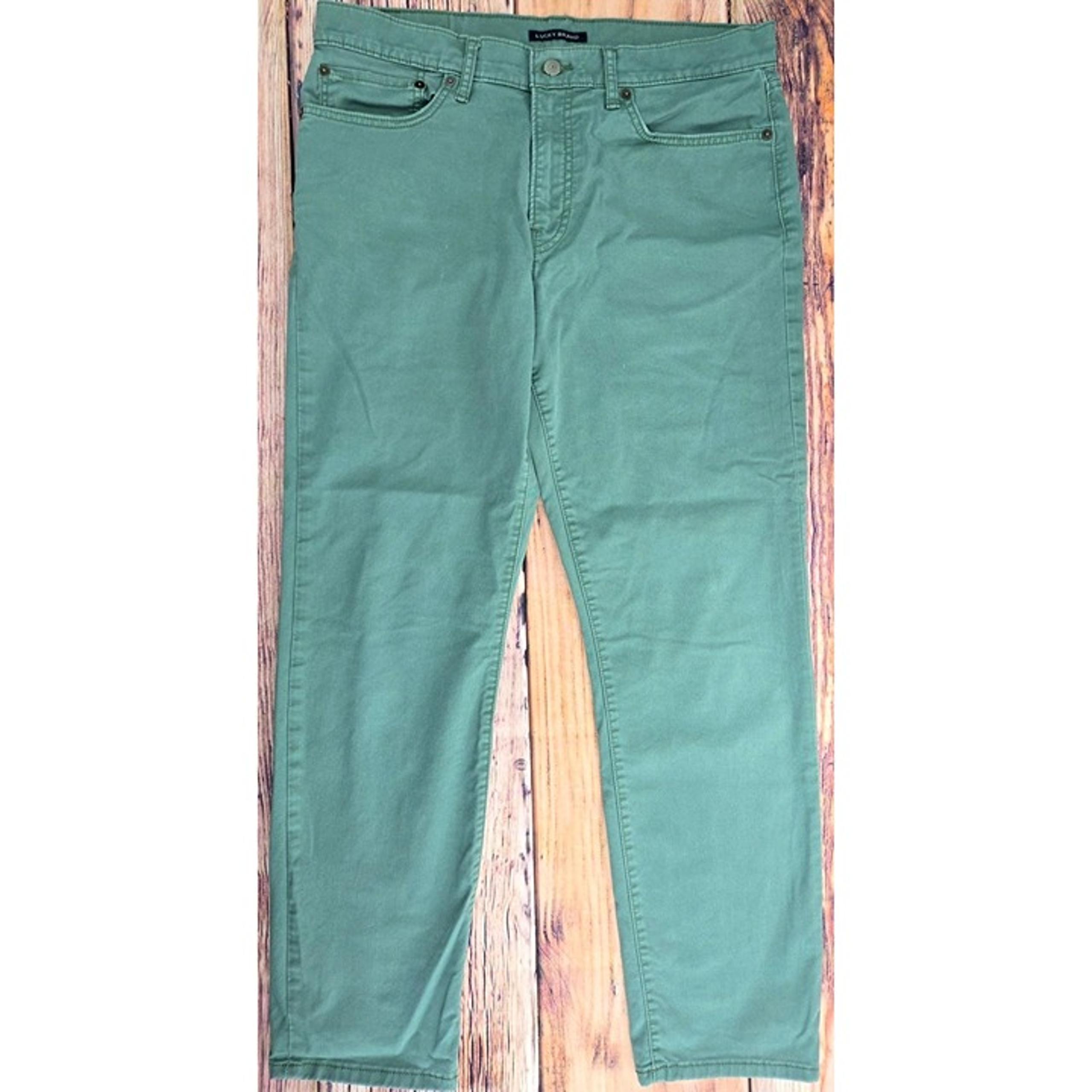 Lucky Brand Mens Green Slim Straight 5-Pocket Pants 34 x 31 Inseam is 31"