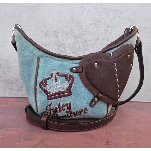 Juicy Couture Y2K Terry Cloth and Leather Blue Mini Vintage Crossbody Bag