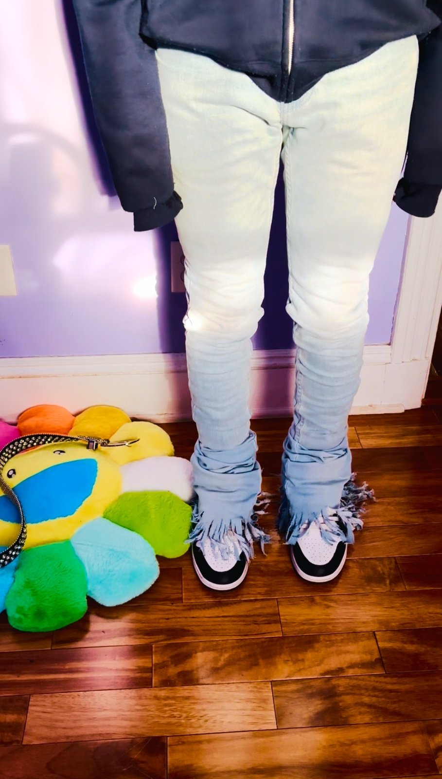 Bootcut flair stacked denim jeans