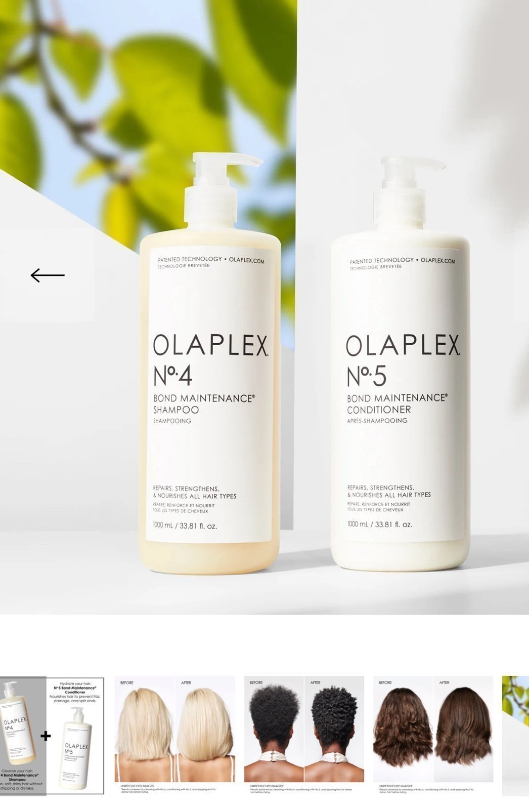 NEW/FREE SHIPPING!! Olaplex set shampoo No.4 and conditioner No.5 liter duo