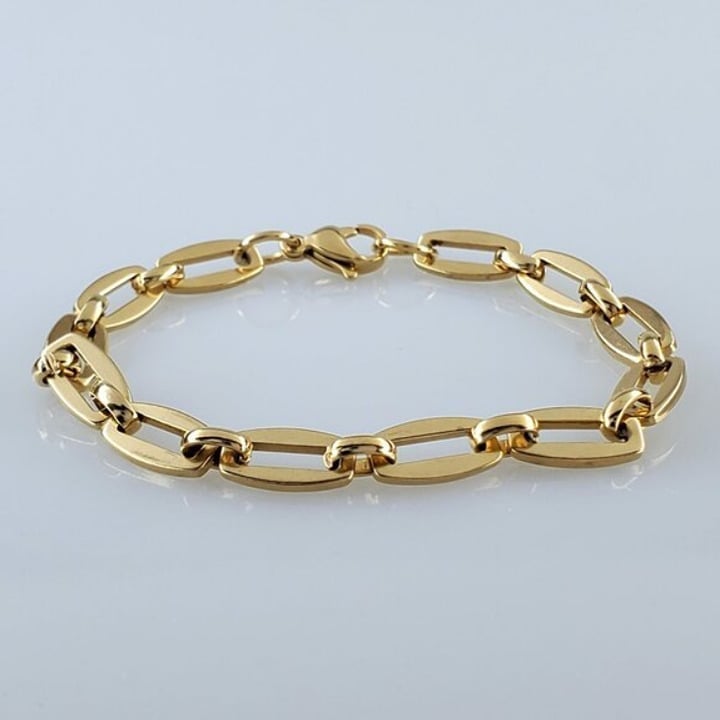 7 Mens 14K Gold Chain Link Style Bracelet Guys 14 Karat Silver Jewelry 7 inch